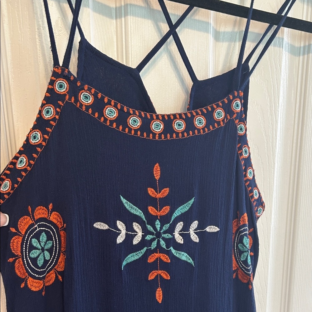 Boho Embroidered Navy Dress